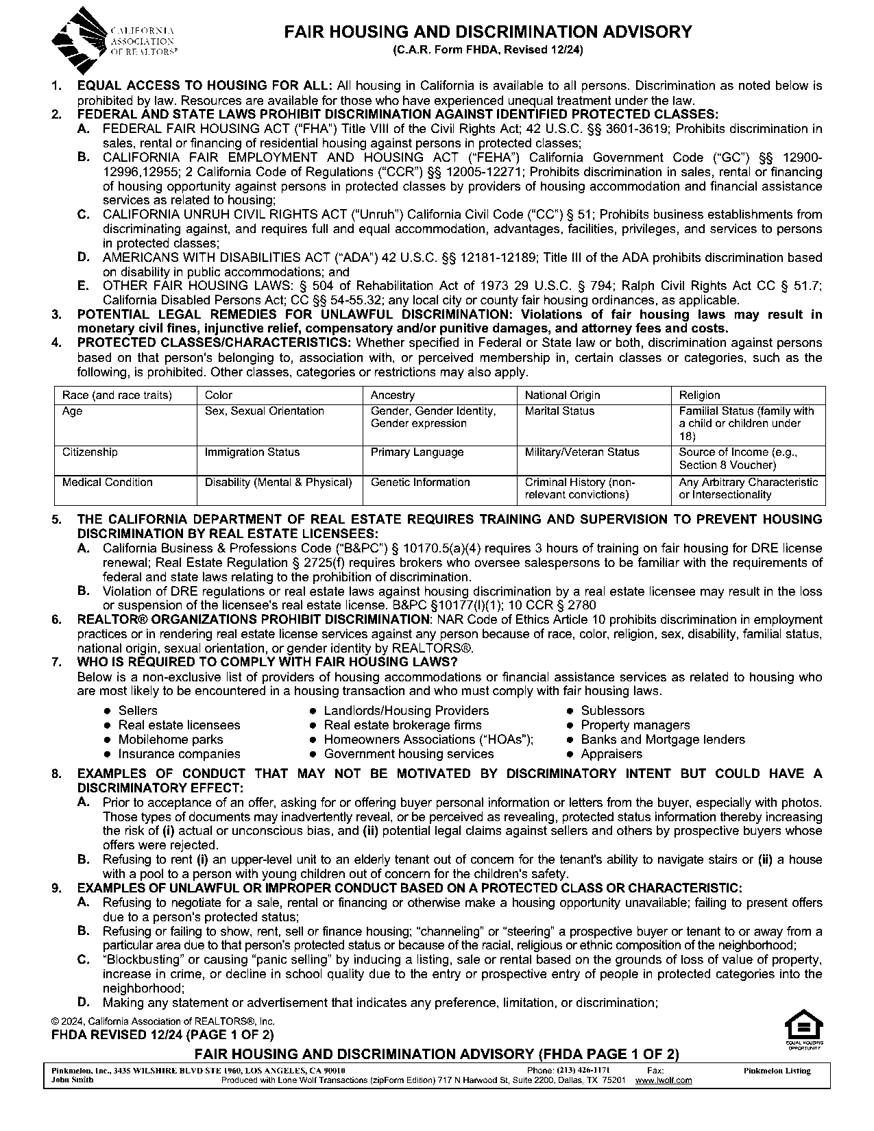 Fair Housing Advisory — page 1